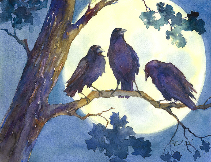 Crows in Moonlight Painting by Peggy Wilson