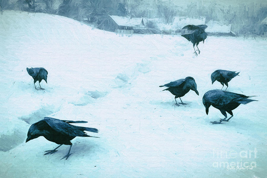 Crows in the Snow Digital Art by Jutta Maria Pusl