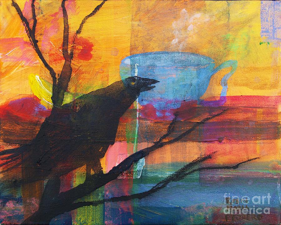 Crow Painting - Crows Invitation to Tea  by Robin Pedrero