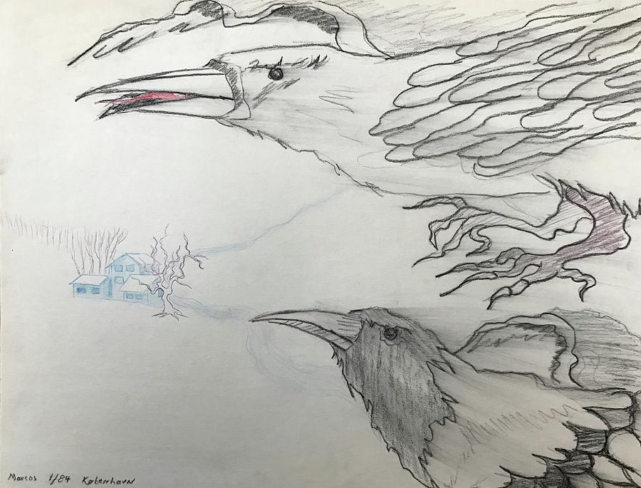 Crows over Kulhuse Drawing by Marcos Byrd | Fine Art America