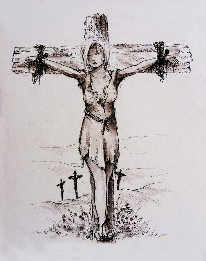 Easter Drawing - Crucified with Christ by William Russell Nowicki