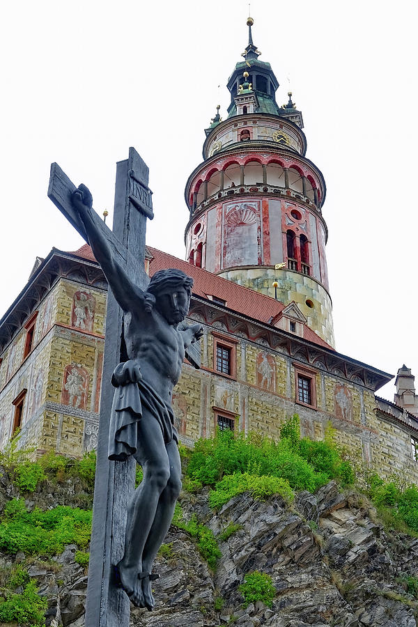 Crucifix With Cesky Krumlov Castle In The Background  Photograph by Rick Rosenshein