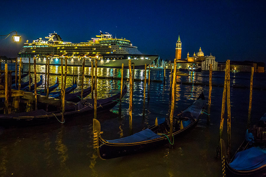 Cruise Ship Entering Venice at Sunrise Photograph by Lev Kaytsner