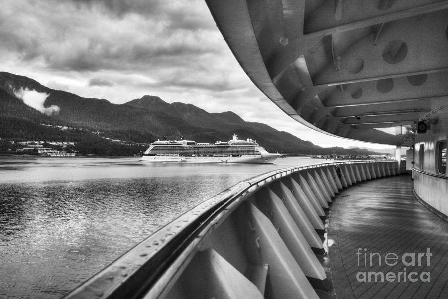Cruise Ships At Juneau BW Photograph by Mel Steinhauer
