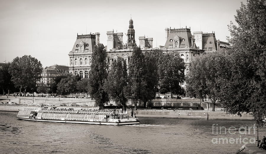 Cruising Seine River Tourists Sepia  Photograph by Chuck Kuhn