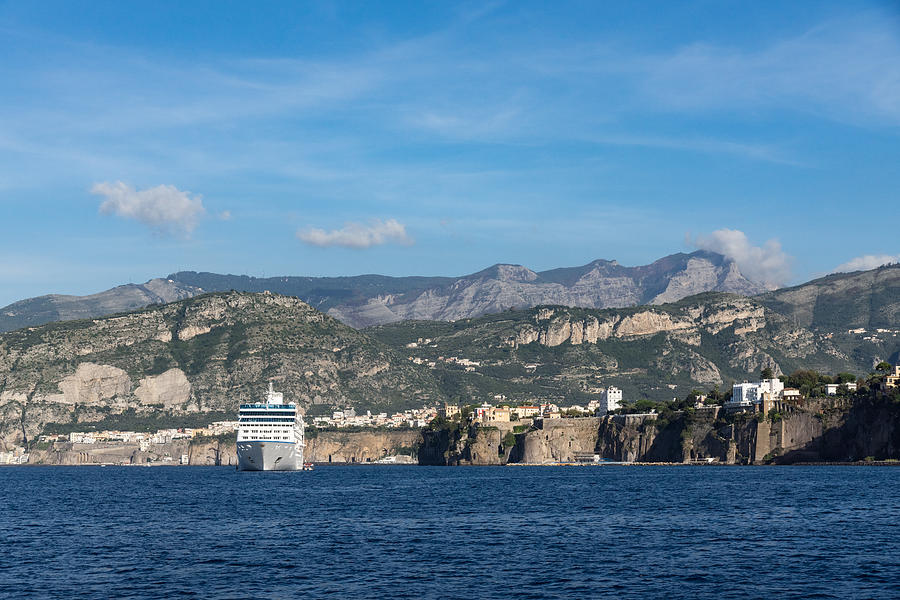 Cruising the Med - Cruise Ship Imposing Cliff and Calm Blue Mediterranean Water at Sorrento Italy Photograph by Georgia Mizuleva