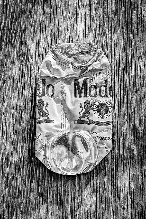 Crushed Beer Can Especial on Plywood 82 in BW Photograph by YoPedro