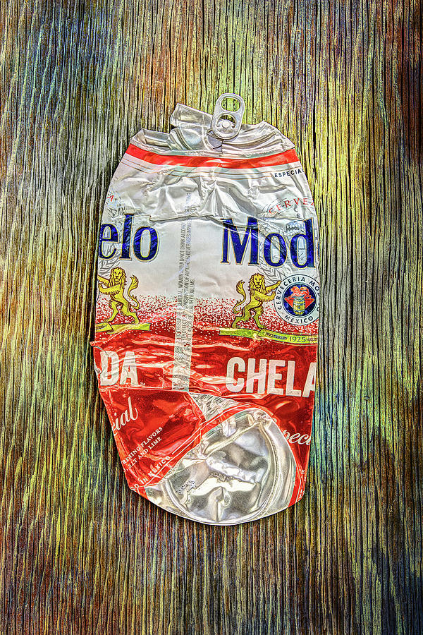 Crushed Beer Can Red Chelada on Plywood 83 Photograph by YoPedro