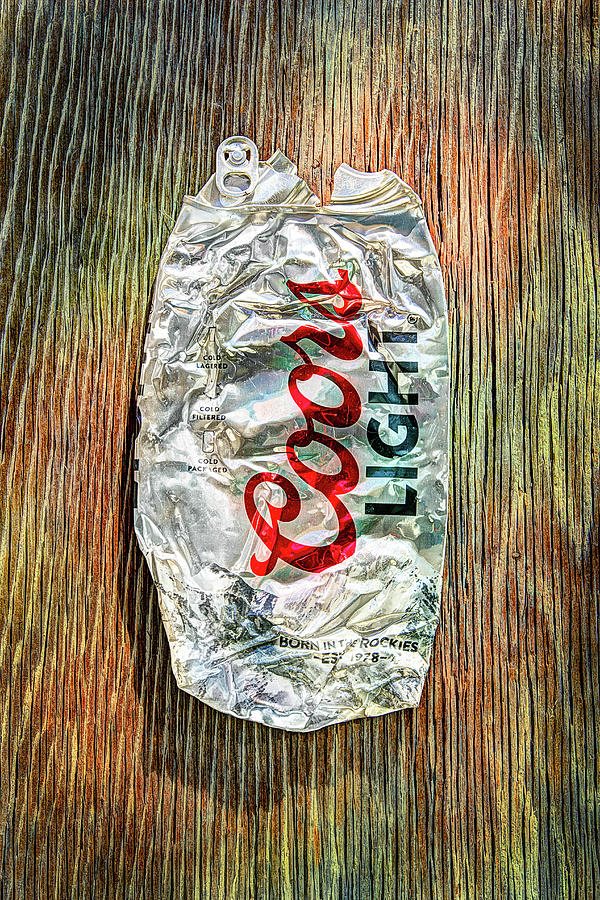 Crushed Light Silver Beer Can on Plywood 79 Photograph by YoPedro