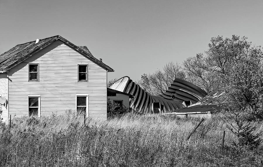 Crushed Quonset 2 bw Photograph by Steve Harrington