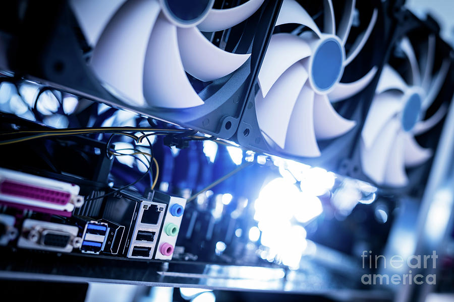 Cryptocurrency mining machine in a close-up shot. Photograph by Michal Bednarek