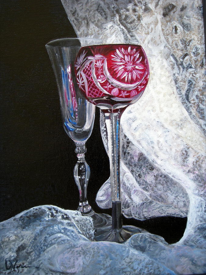 Wine Painting - Crystal and Lace by LaVonne Hand