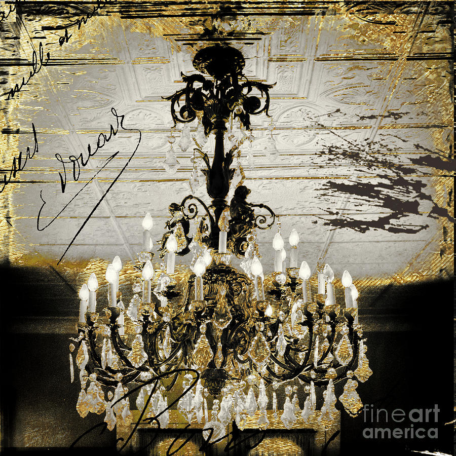 Crystal Chandelier Gold and Silver Painting by Mindy Sommers