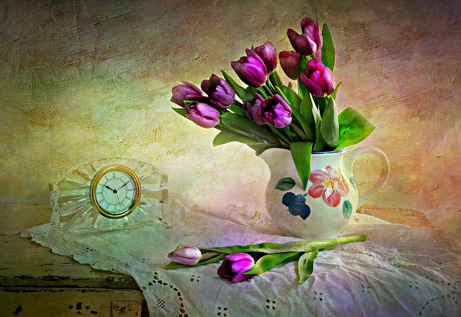 Crystal Clock with Tulips Photograph by Diana Angstadt