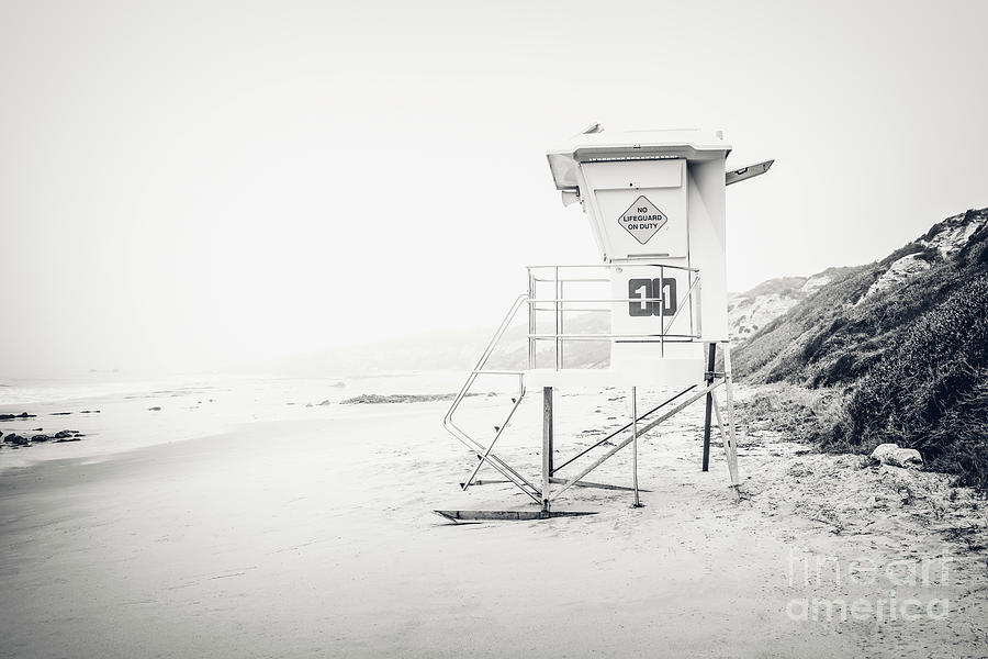 Black And White Photograph - Crystal Cove Lifeguard Tower 11 in Laguna Beach by Paul Velgos