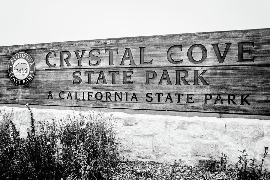 Crystal Cove State Park Sign in Black and White Photograph by Paul Velgos
