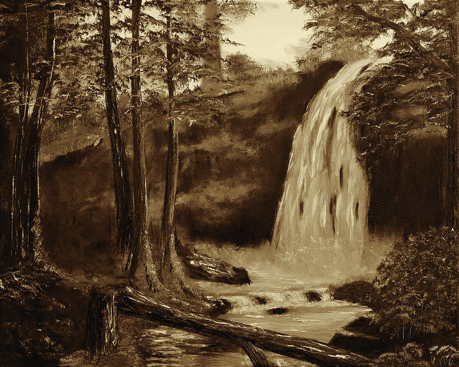 Crystal Falls In The Black Forest - Sepia Painting by Claude Beaulac
