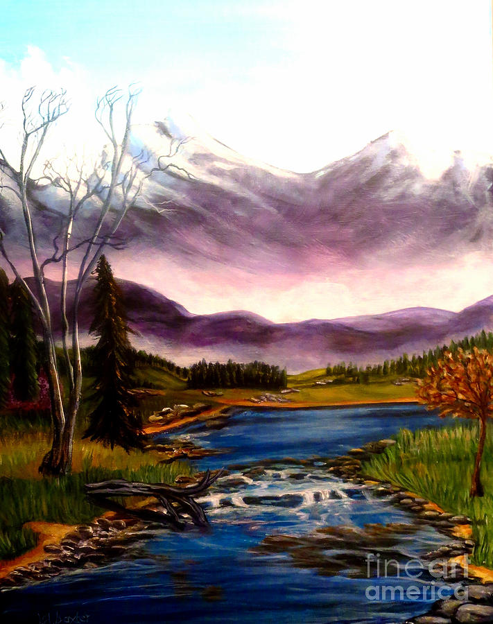 Crystal Lake with Snow Capped Mountains Painting by Kimberlee Baxter