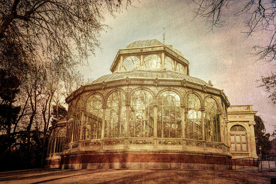 Vintage Photograph - Crystal Palace Madrid Textured by Joan Carroll