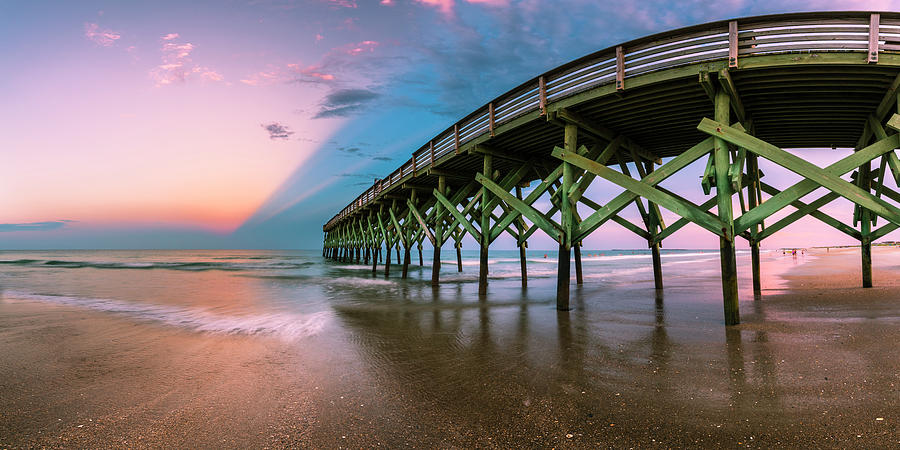 Crystal Pier at Wilmington North Carolina with Rain Clouds at Sunset Panorama Photograph by Ranjay Mitra