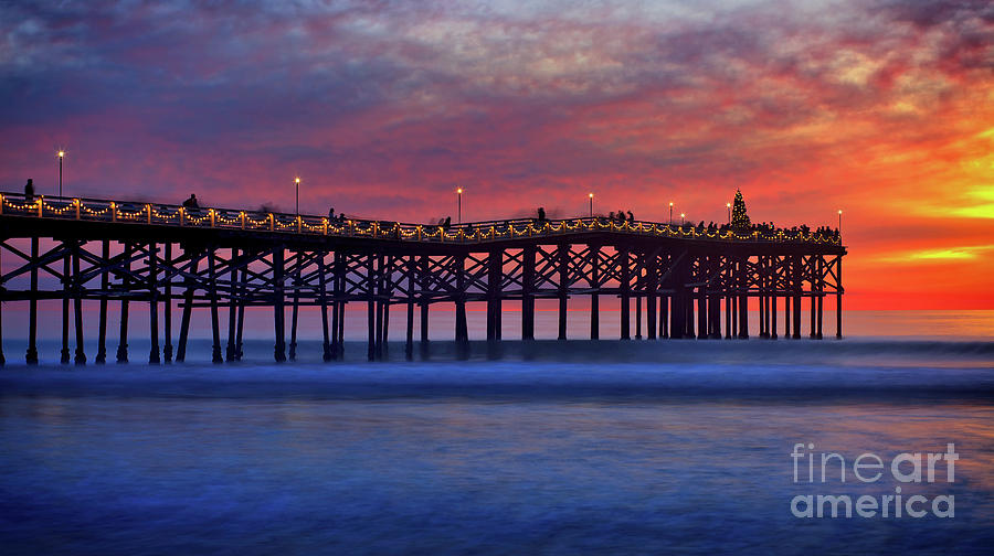 Crystal Pier in Pacific Beach decorated with Christmas lights Photograph by Sam Antonio