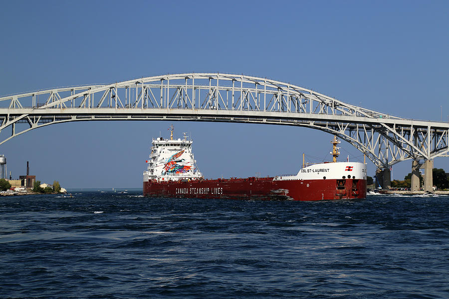 Boat Photograph - CSL St-Laurent and Blue Water Bridge by Mary Bedy