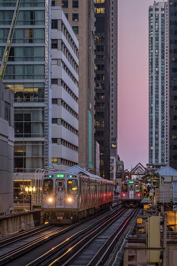 CTA train on the L at Dusk Chicago Illinois Photograph by Jim Pearson
