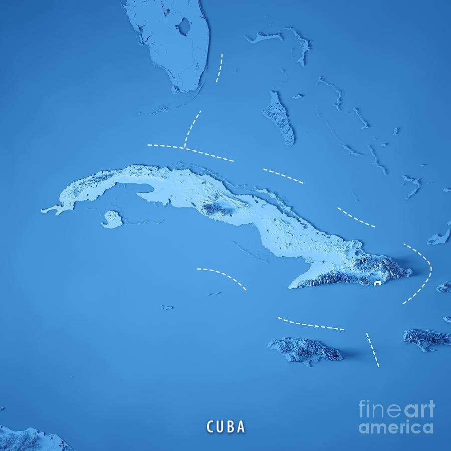 Cuba 3D Render Topographic Map Blue Border Digital Art by Frank Ramspott - Fine Art America