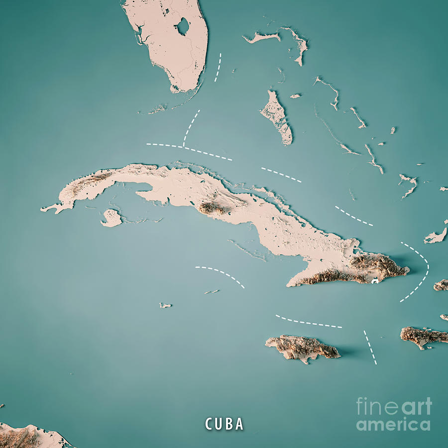 Cuba 3D Render Topographic Map Neutral Digital Art by Frank Ramspott ...