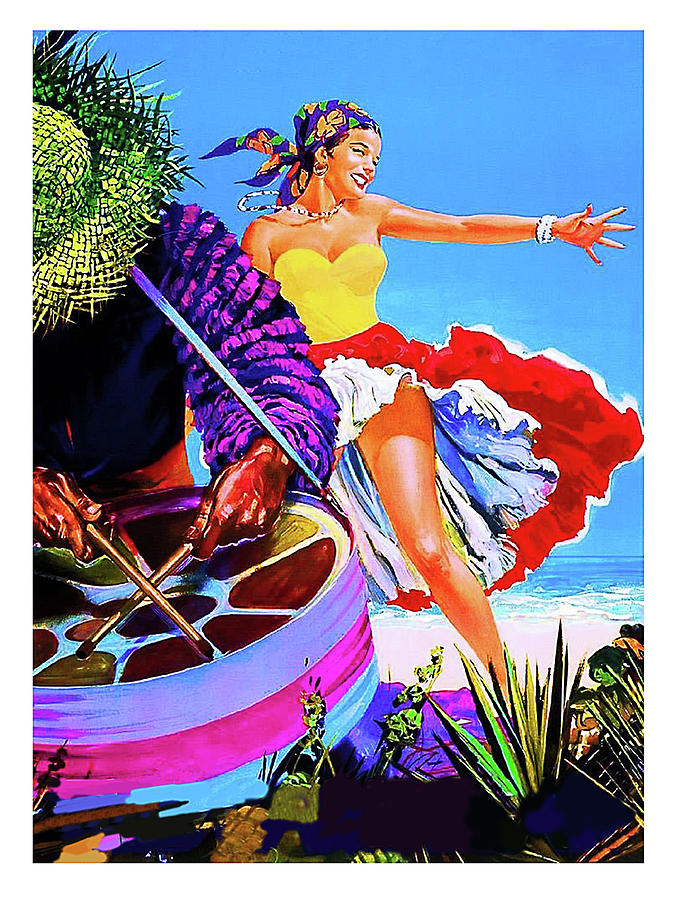 Cuba, dancing girl on the beach Painting by Long Shot