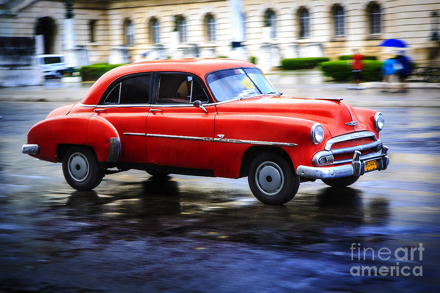 Cuba Red Taxi Photograph by Craig J Satterlee