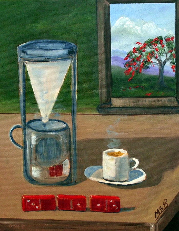 Dominos Game Painting - Cuban Coffee Dominos and Royal Poinciana by Maria Soto Robbins