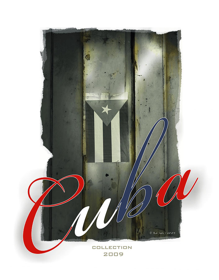 Black And White Photograph - Cuban Flag On Door by Bob Salo