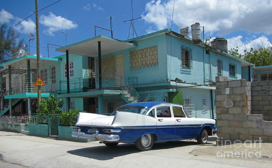Architecture Photograph - Cuban Home with Car in Driveway by John Malone