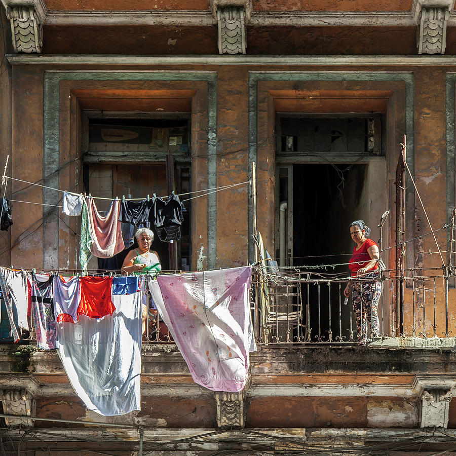 Cuban Women Hanging Laundry in Havana Cuba Photograph by Charles Harden