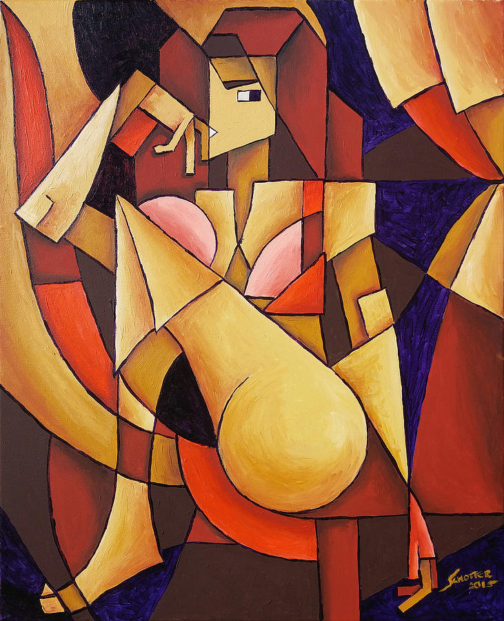 Cube Woman Painting by Sotuland Art