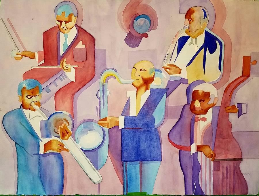 Jazz Painting - Cubism Jazz Nod by Xnilo Watercolors - Michael Ellowitz