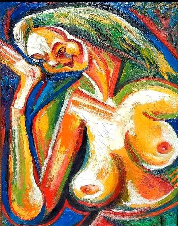 Cubist Nude Painting by Ari Roussimoff