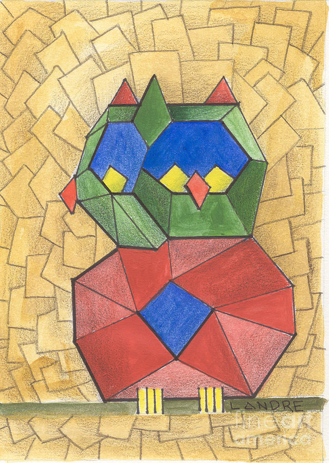 Cubist Owl Painting by Lilibeth Andre