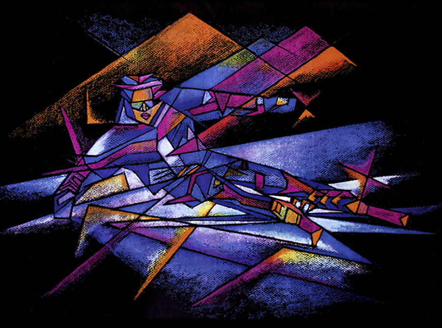 Cubist Skier Drawing by Nancy Griswold