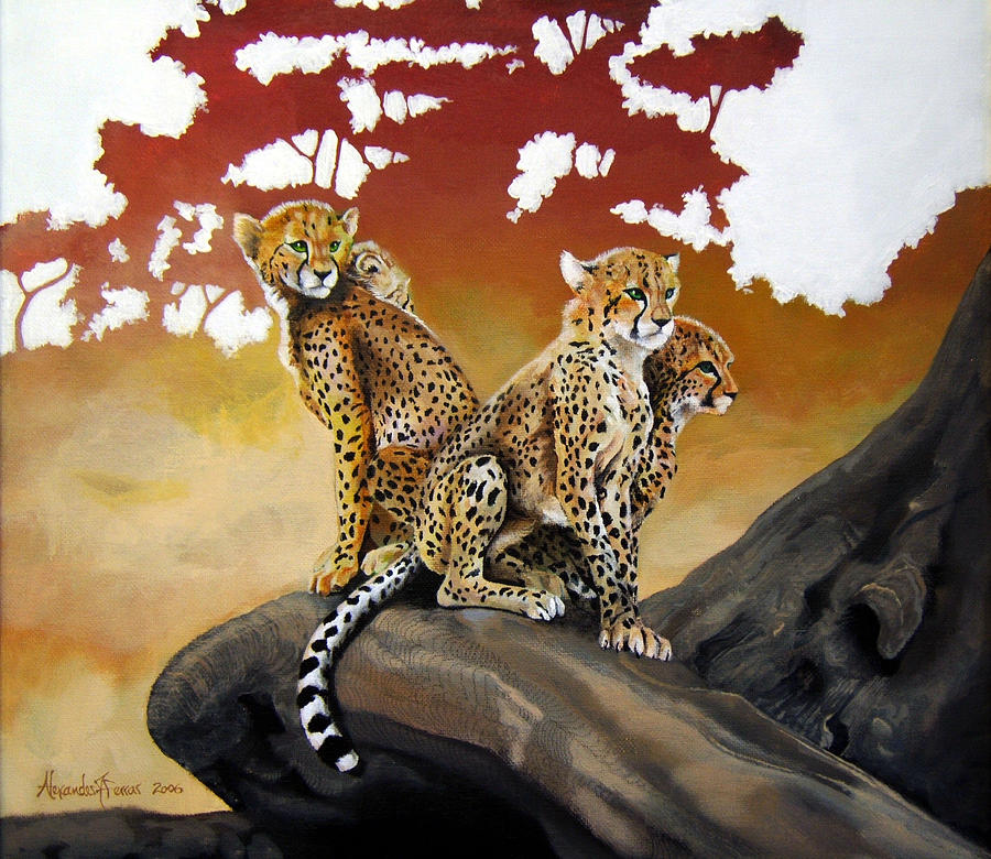 Cheetah Painting - Cubs by Alexander Ferrar