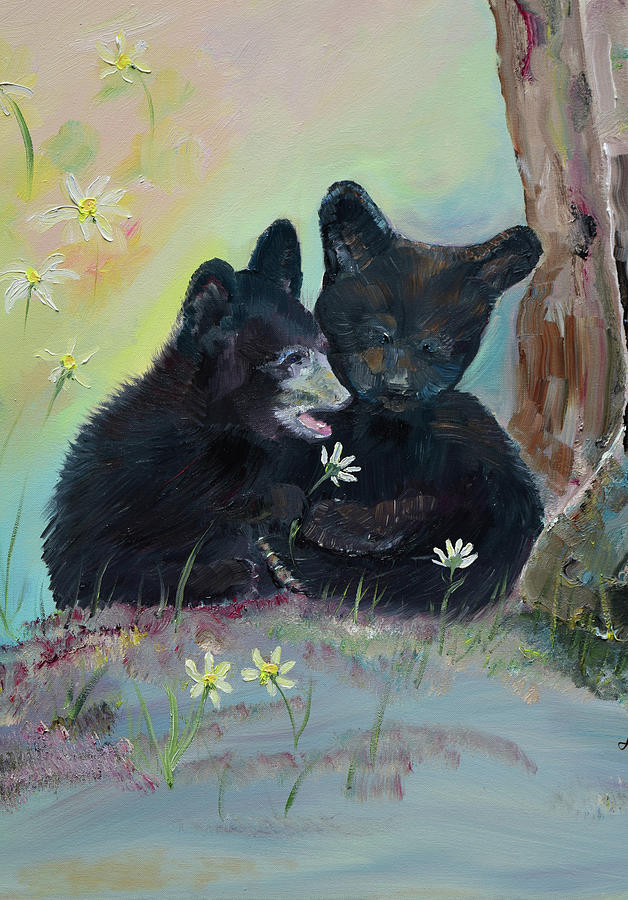 Cubs - Togetherness- Black Bear Painting by Jan Dappen