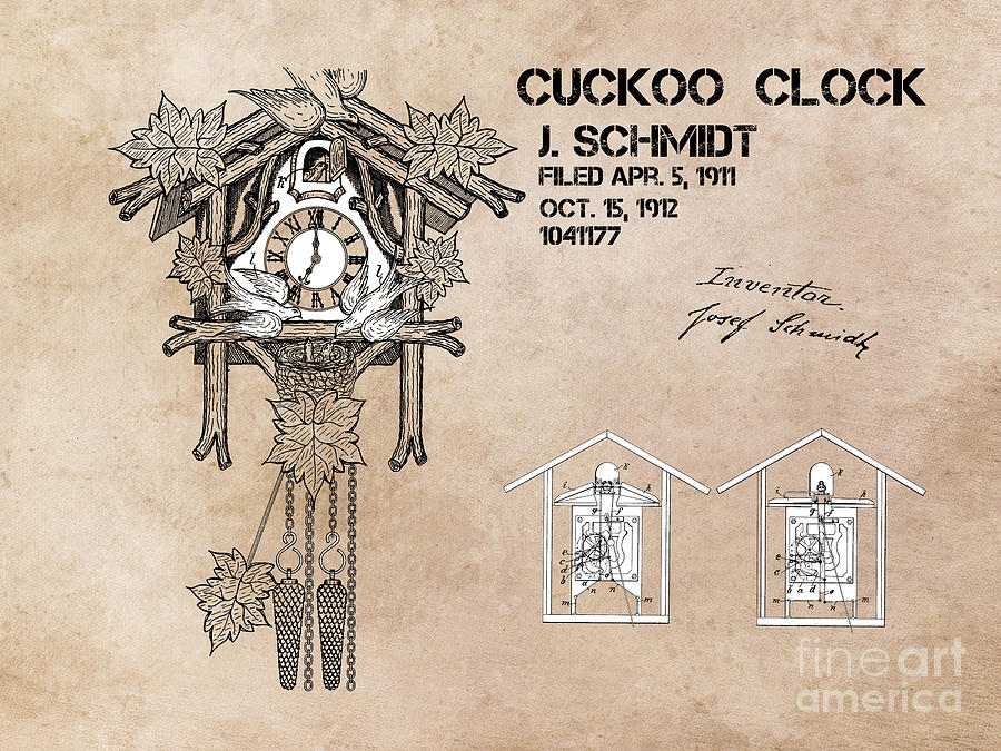 Cuckoo clock patent art Digital Art by Justyna Jaszke JBJart