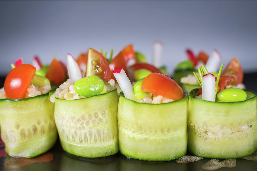Cucumber Rice Rolls On Plate Photograph