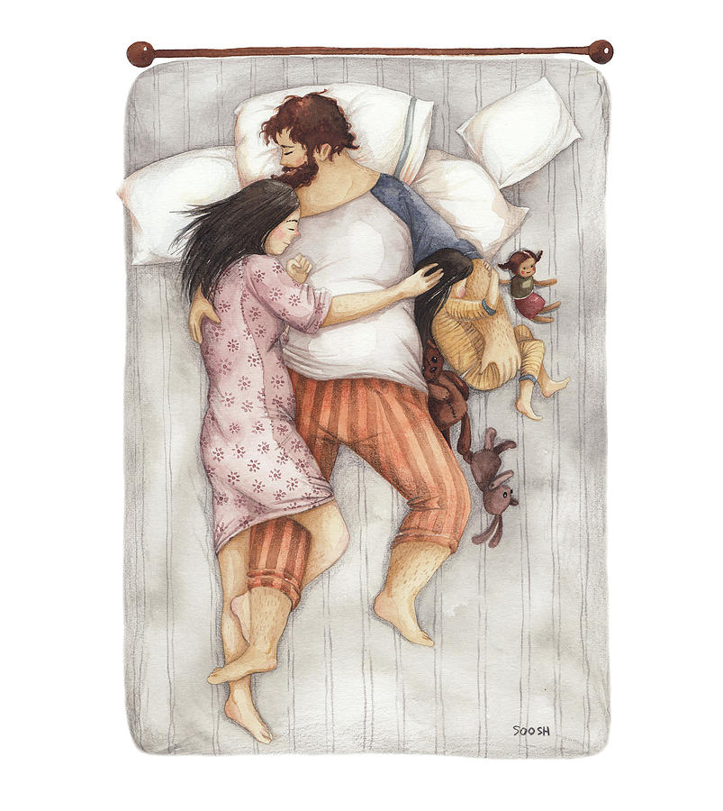 couple sleeping together drawing