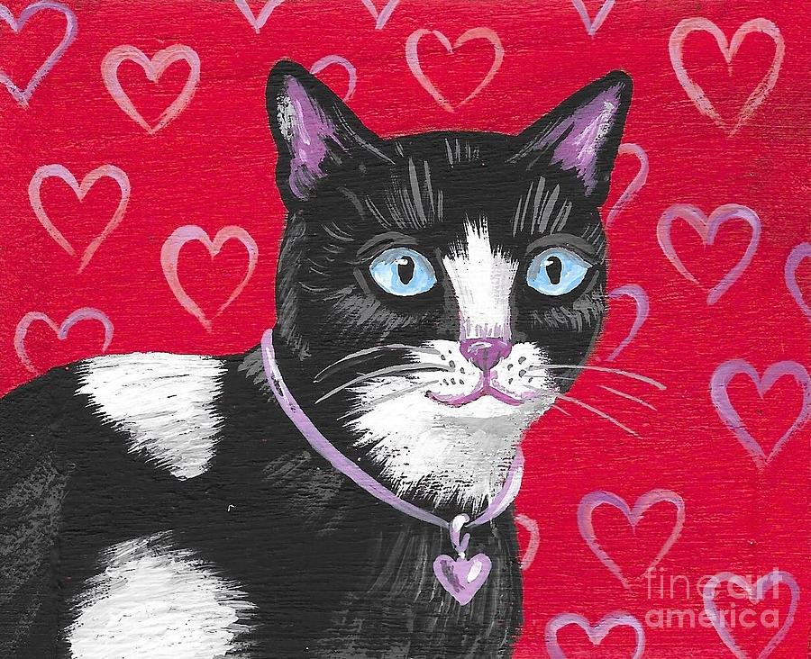 Cuddles The Tuxedo Cat Painting by Margaryta Yermolayeva
