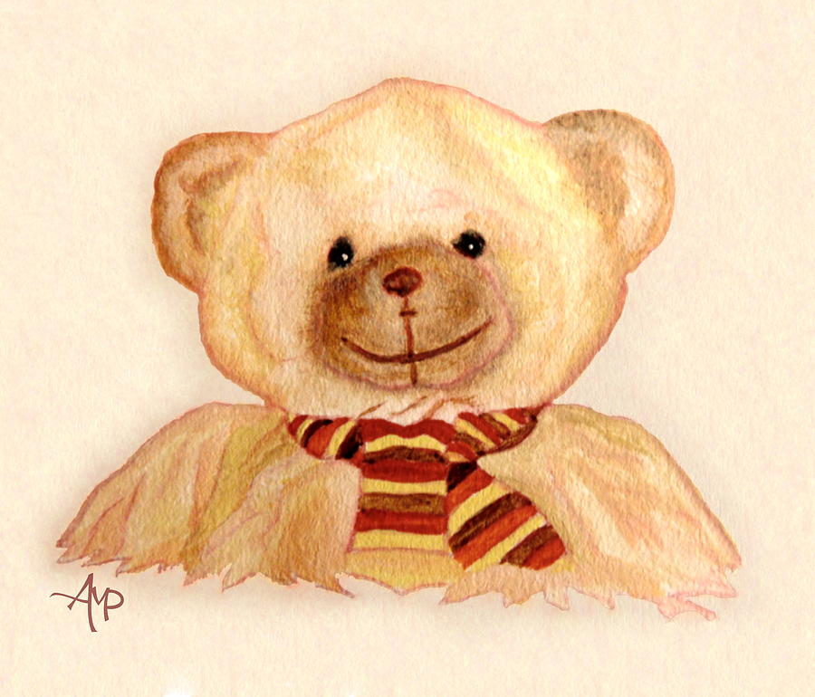 Cuddly Bear Watercolor Painting by Angeles M Pomata