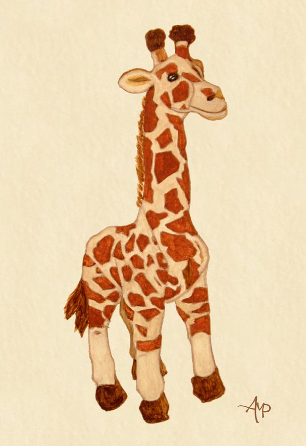 Cuddly Giraffe Watercolor Painting by Angeles M Pomata
