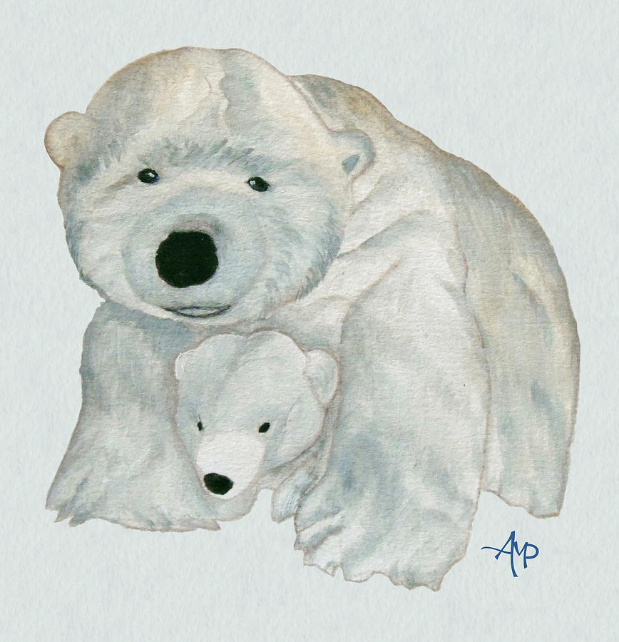 Cuddly Polar Bear Watercolor Painting by Angeles M Pomata
