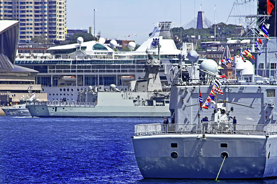 Boat Photograph - Cruise And Navy Ships In Sydney Harbour by Miroslava Jurcik